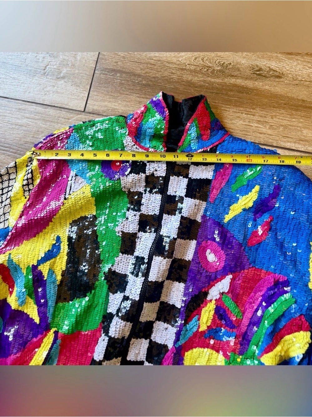 Vintage Gantos Sequin Abstract Checkered Bomber Jacket - Multicolor XXL - Picture 12 of 16